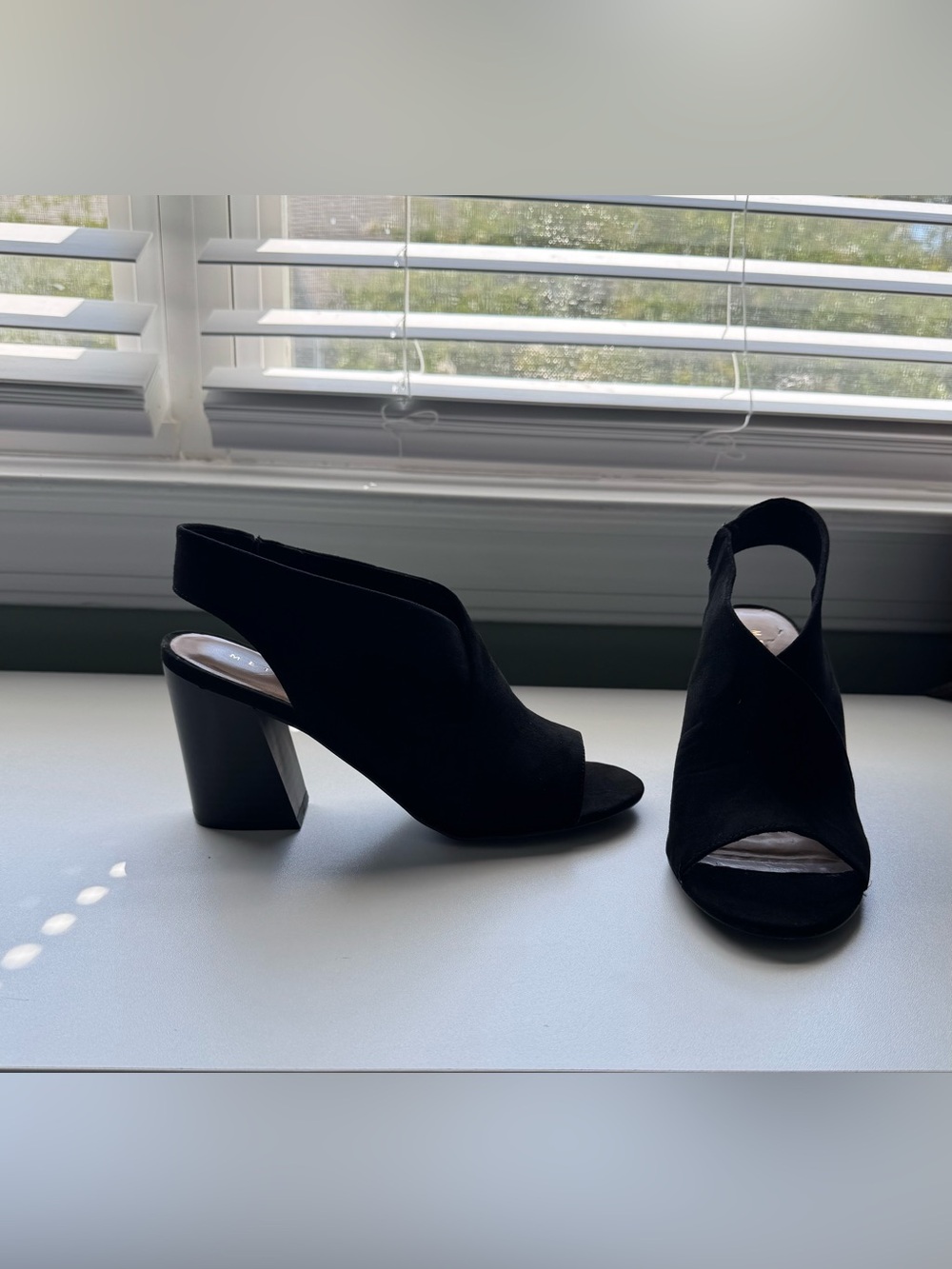 Metaphor Women’s Black Suede Open-Toe Slingback Block Heel